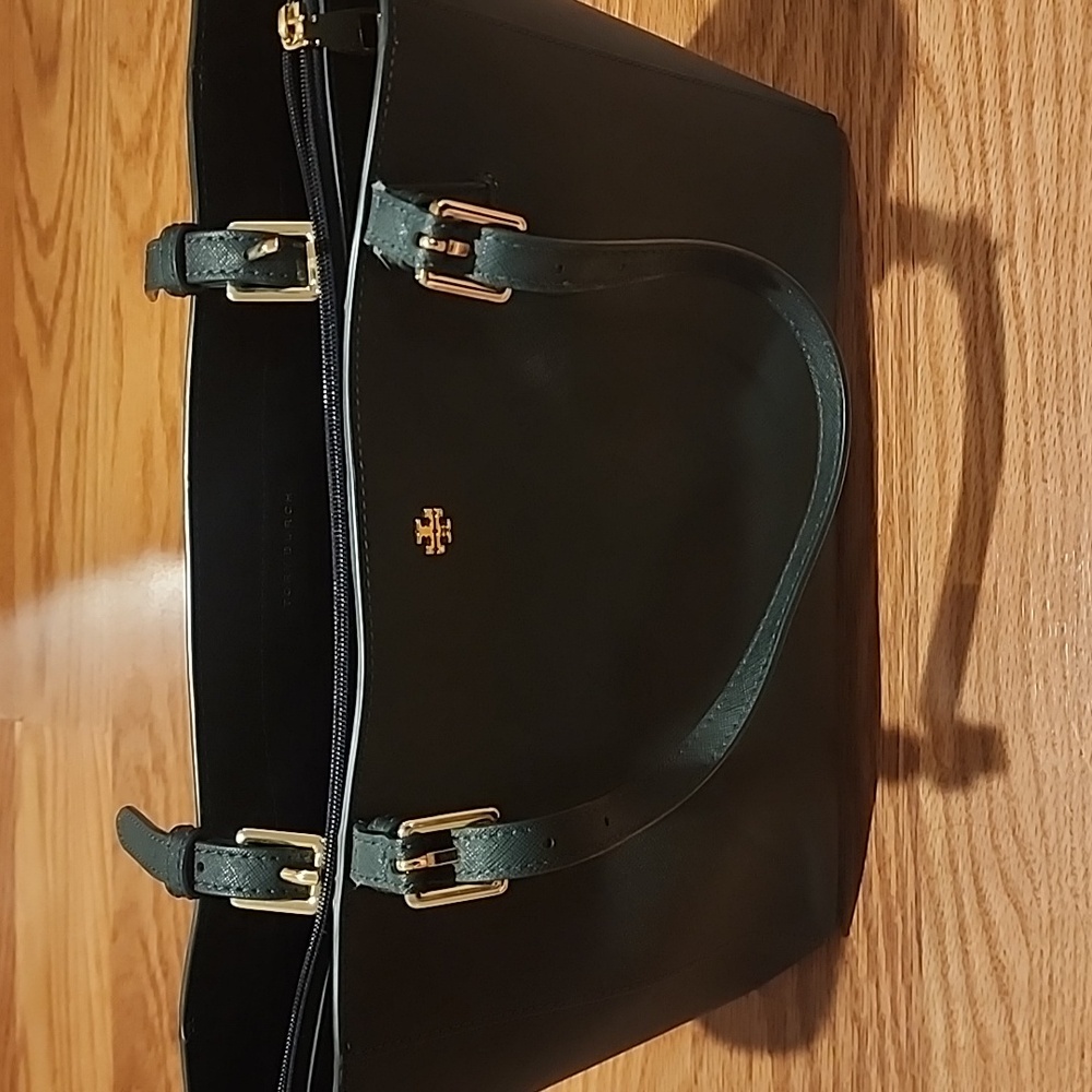 Tory Burch Dark Green Leather Tote